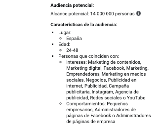 ejemplo de mala audiencia facebook ads